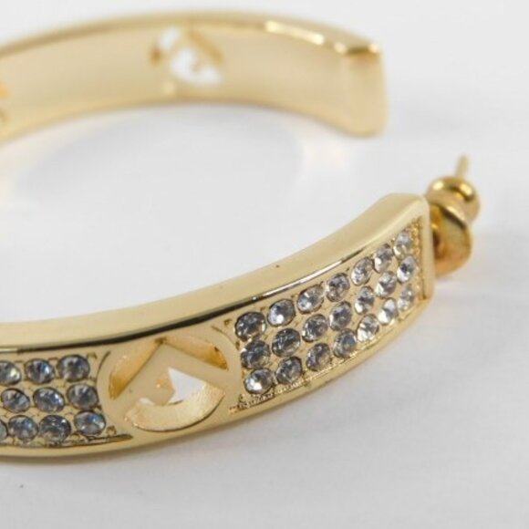 Large 1.75"  Fendi Gold Tone FF Motif Rhinestone Hoop Earrings (AUTHENTIC) - Picture 6 of 10